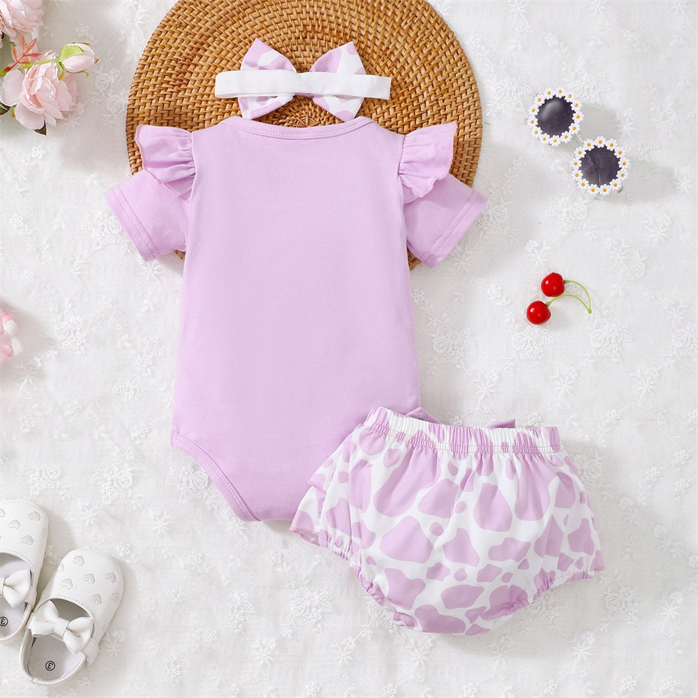 3PCS Mama Is My Bestie Letter Print Short Sleeve Baby Set