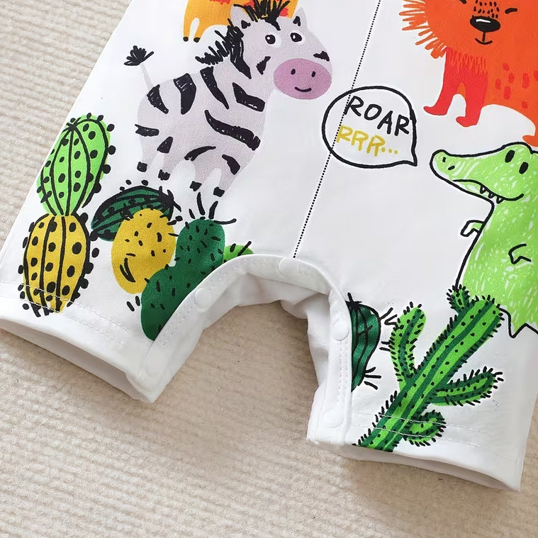 2PCS Casual Animal Printed Short Sleeve Baby Jumpsuit