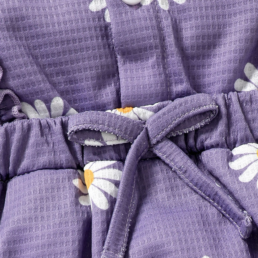 2PCS Stylish Daisy Print Long Sleeve Baby Romper