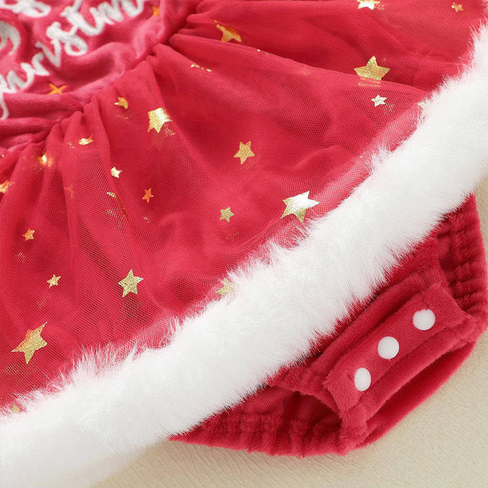 2PCS Christmas Star Print Velvet Fuzzy Baby Romper