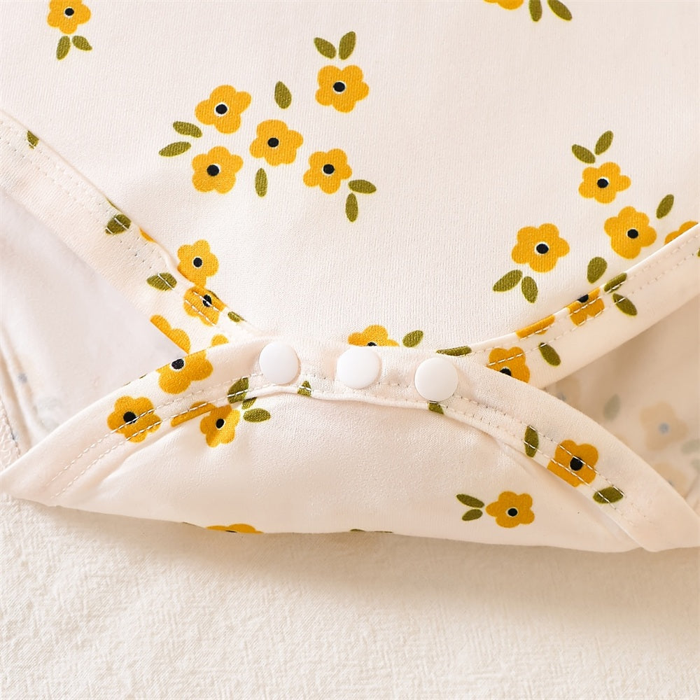 2PCS Exquisite Floral Print Long Sleeve Suspender Baby Set