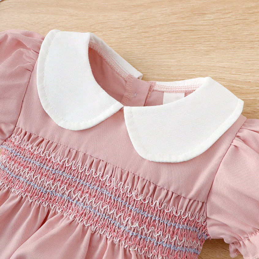 2PCS Sweet Solid Color Baby Girl Romper