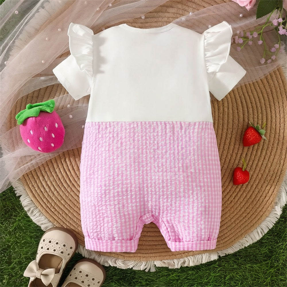 Summer Cute Strawberry Printed Ruffled Short Sleeve Baby Jumpsuit