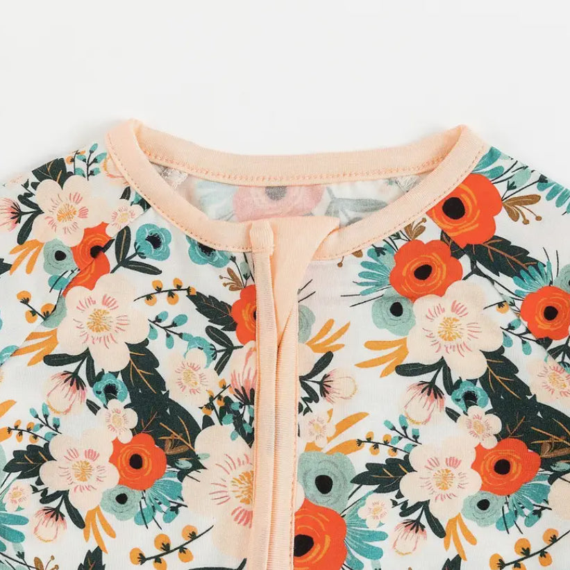 Elephant Floral Printed Zipper Bamboo Viscose Baby Jumpsuit