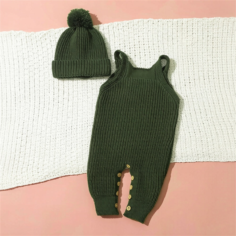 2PCS Little Brother Letter Print Knit Baby Jumpsuit