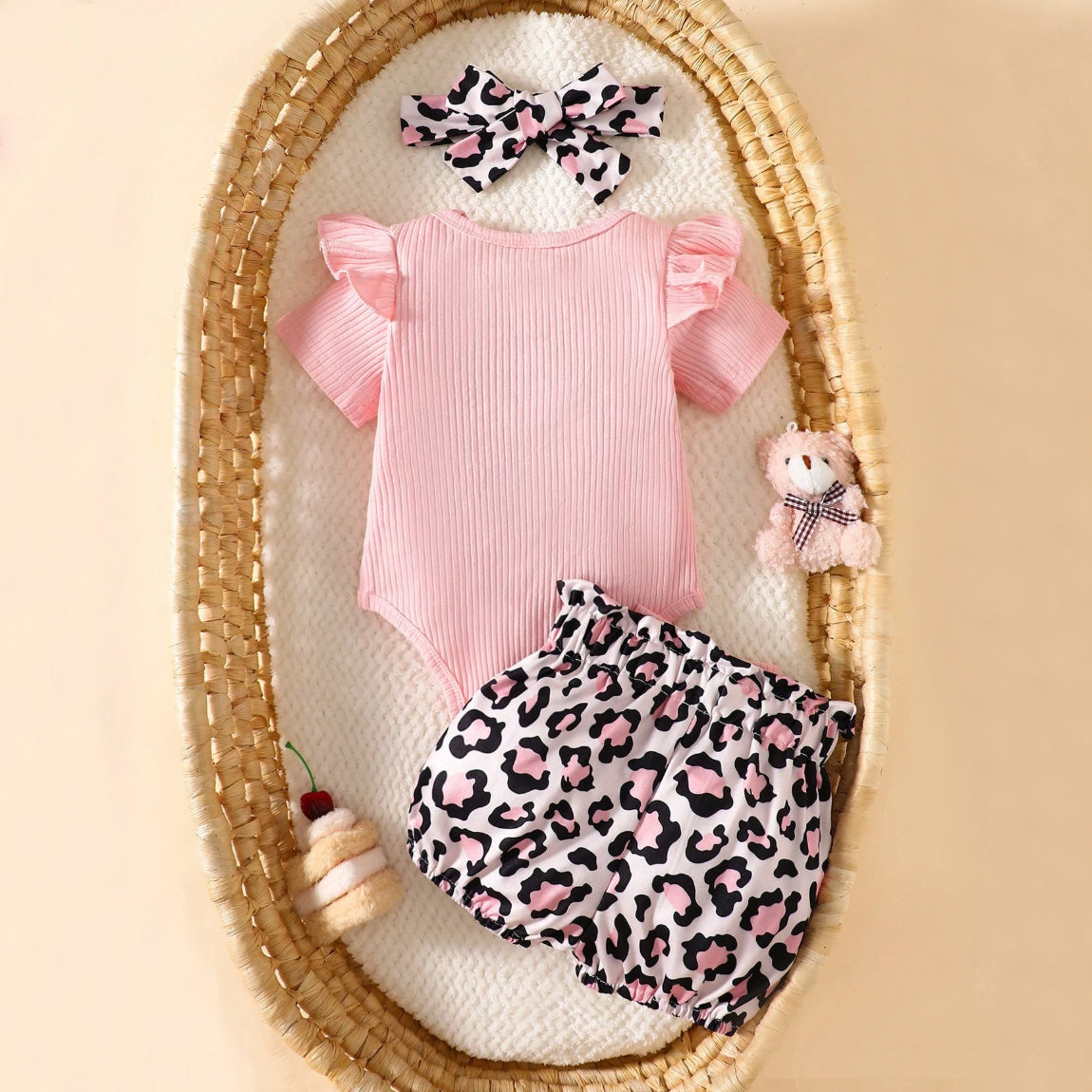 3PCS Mama Is My Bestie Letter Leopard Print Baby Set