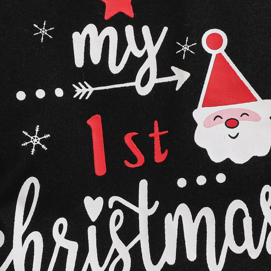 3PCS Cute My 1st Christmas Letter Plaid Printed Baby Set