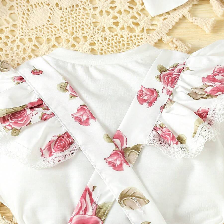 3PCS Gorgeous Floral Printed Short Sleeve Baby Set