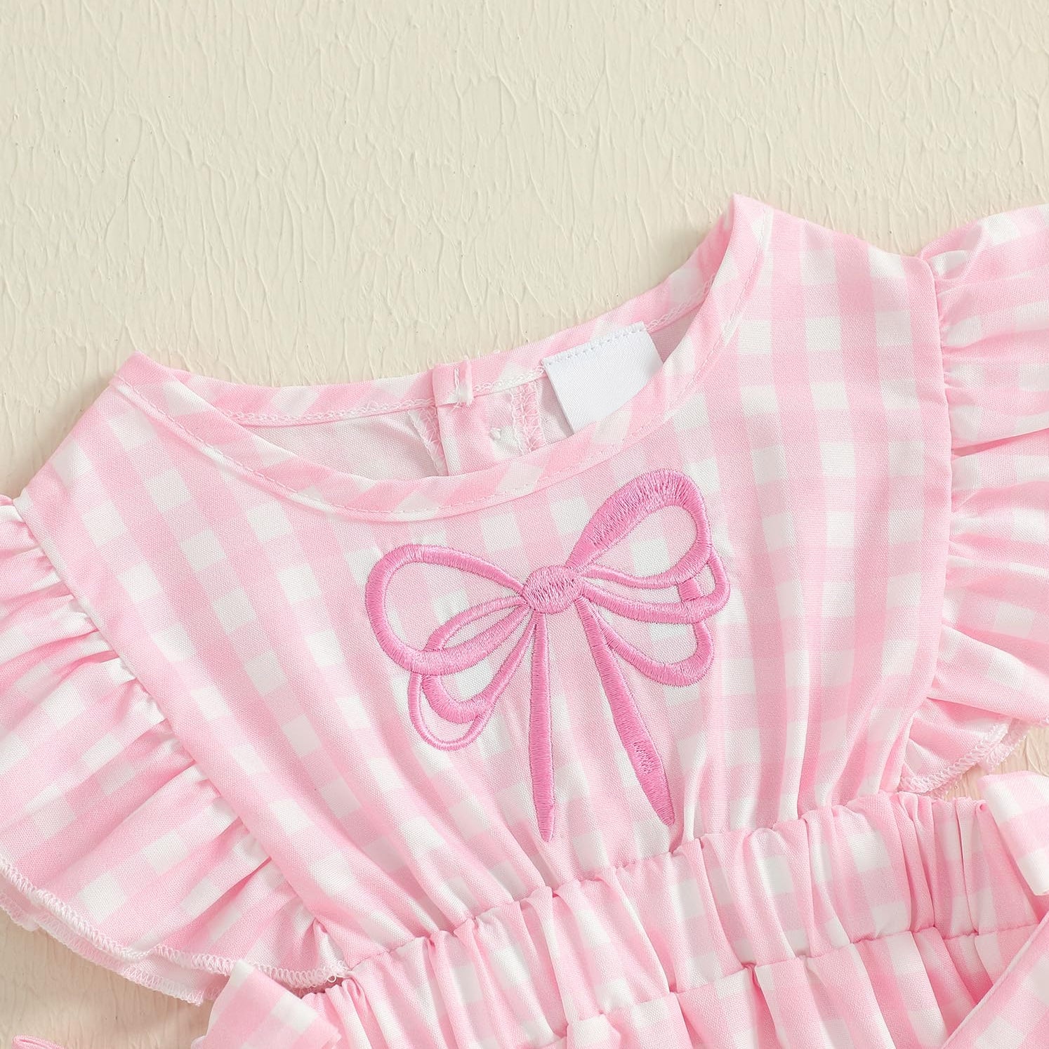 Sweet Bow Embroidery Plaid Printed Baby Romper