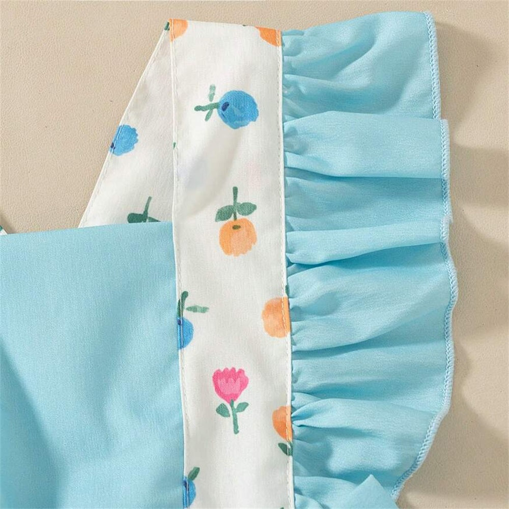 Causal Floral Printed Ruffled Sleeveless Baby Romper
