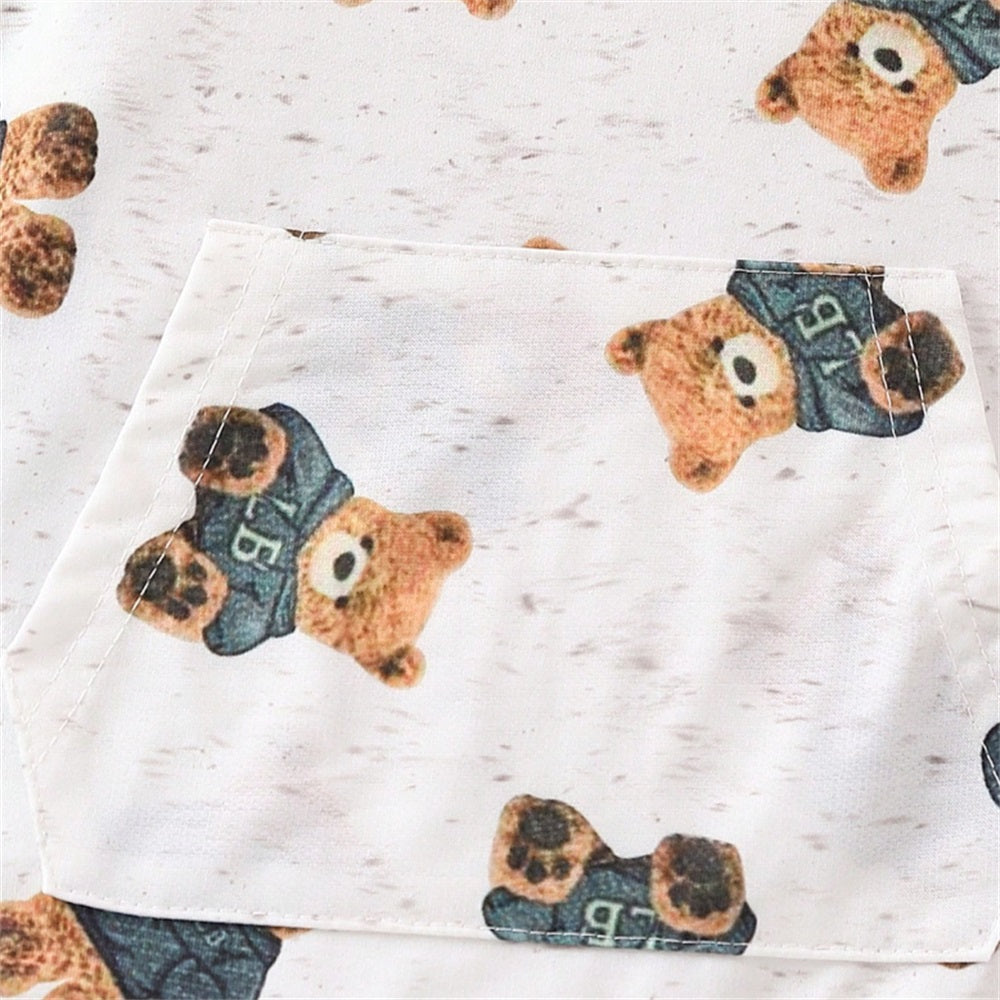 Casual Cute Bear Printed Long Sleeve Baby Jumpsuit