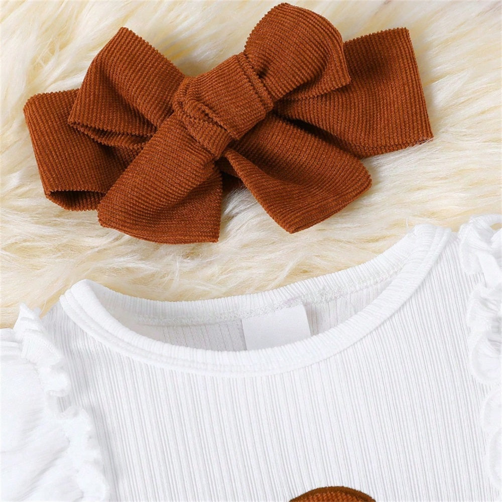 3PCS Casual Cute Floral Print Ruffle Long Sleeve Baby Set