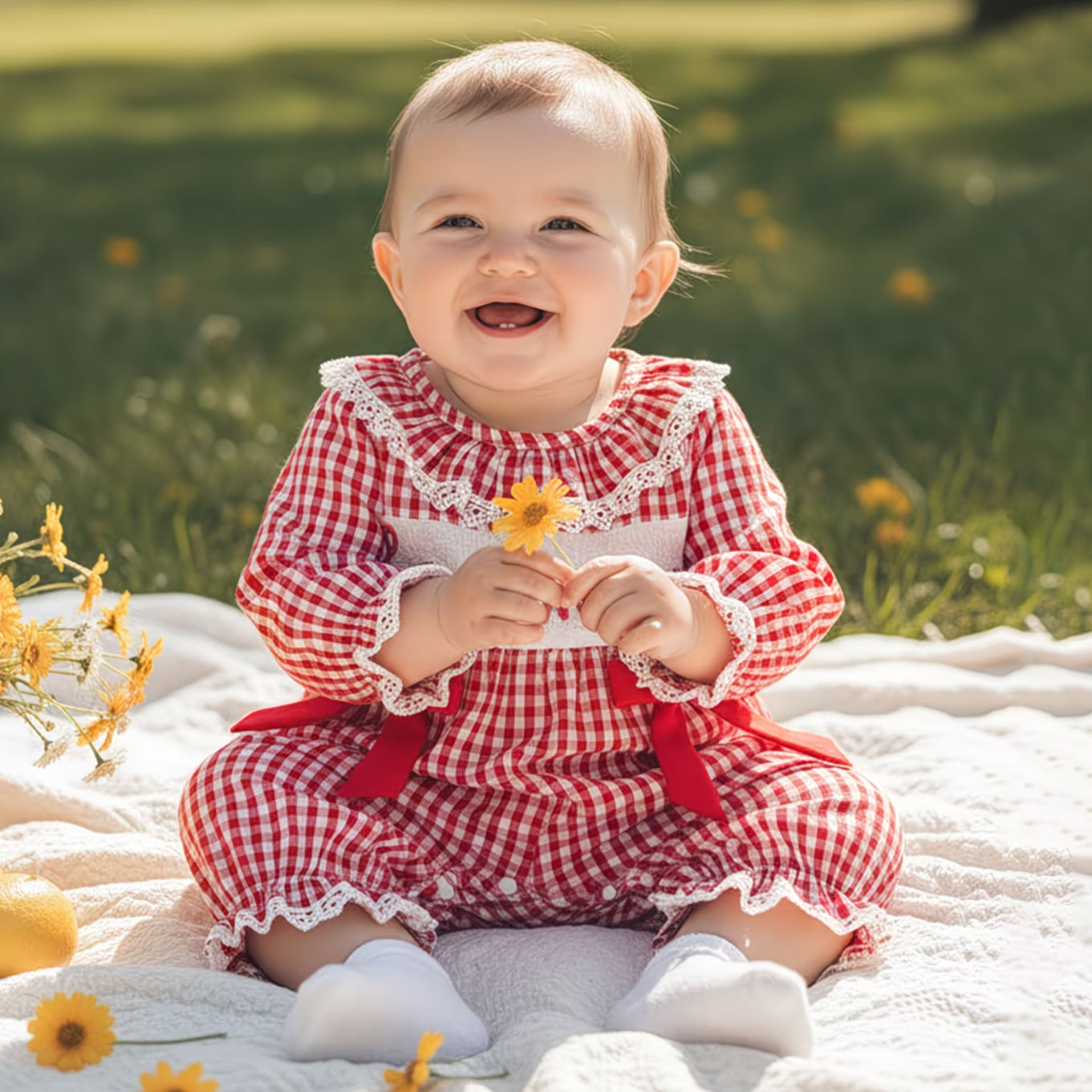 Lovely Be Mine Letter Plaid Print Baby Jumpsuit