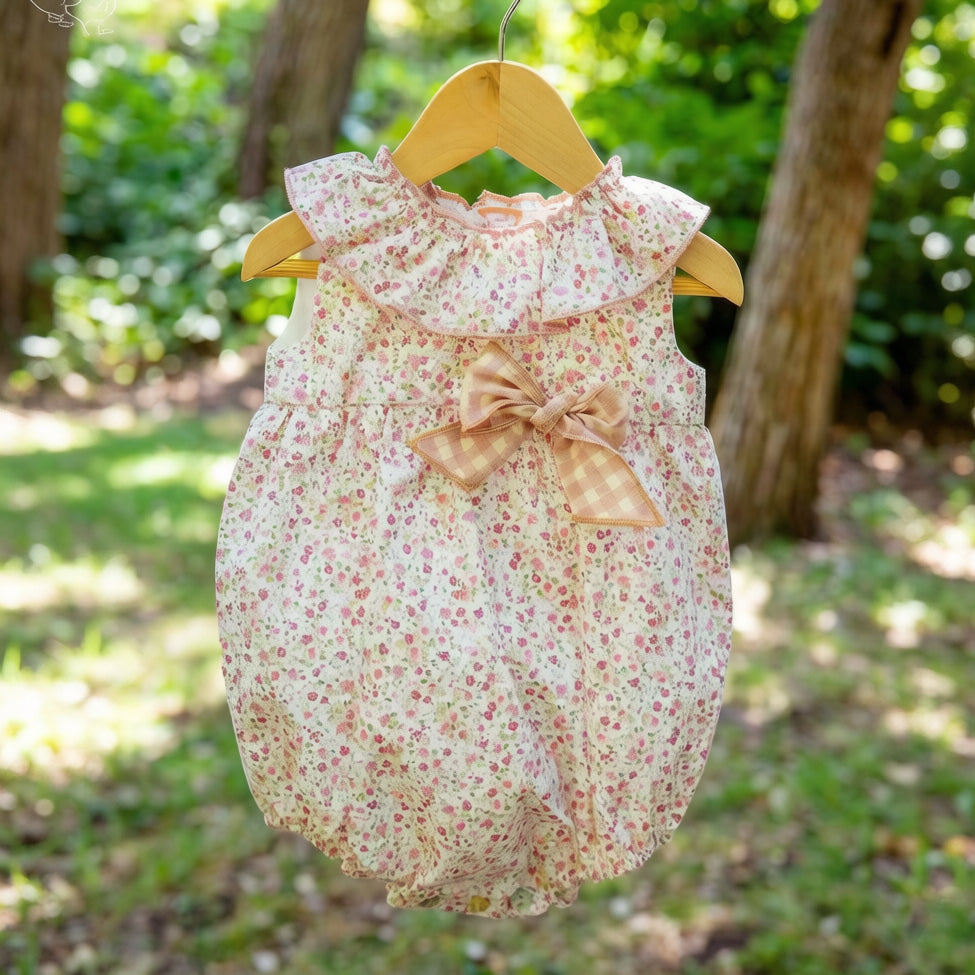 Grace Floral Print Bowknot Decor Baby Girl Romper