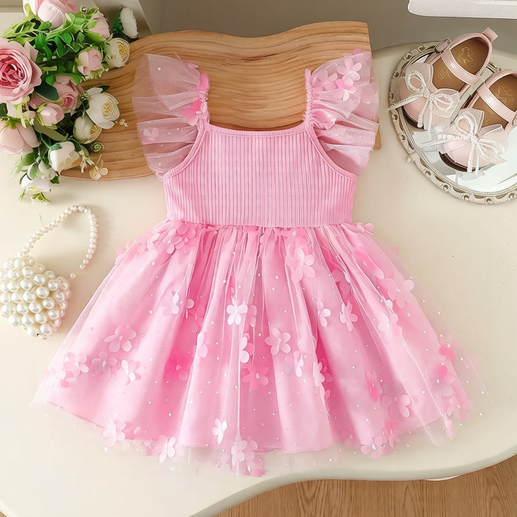 Gorgeous Floral Print Flounce Sleeve Baby Romper