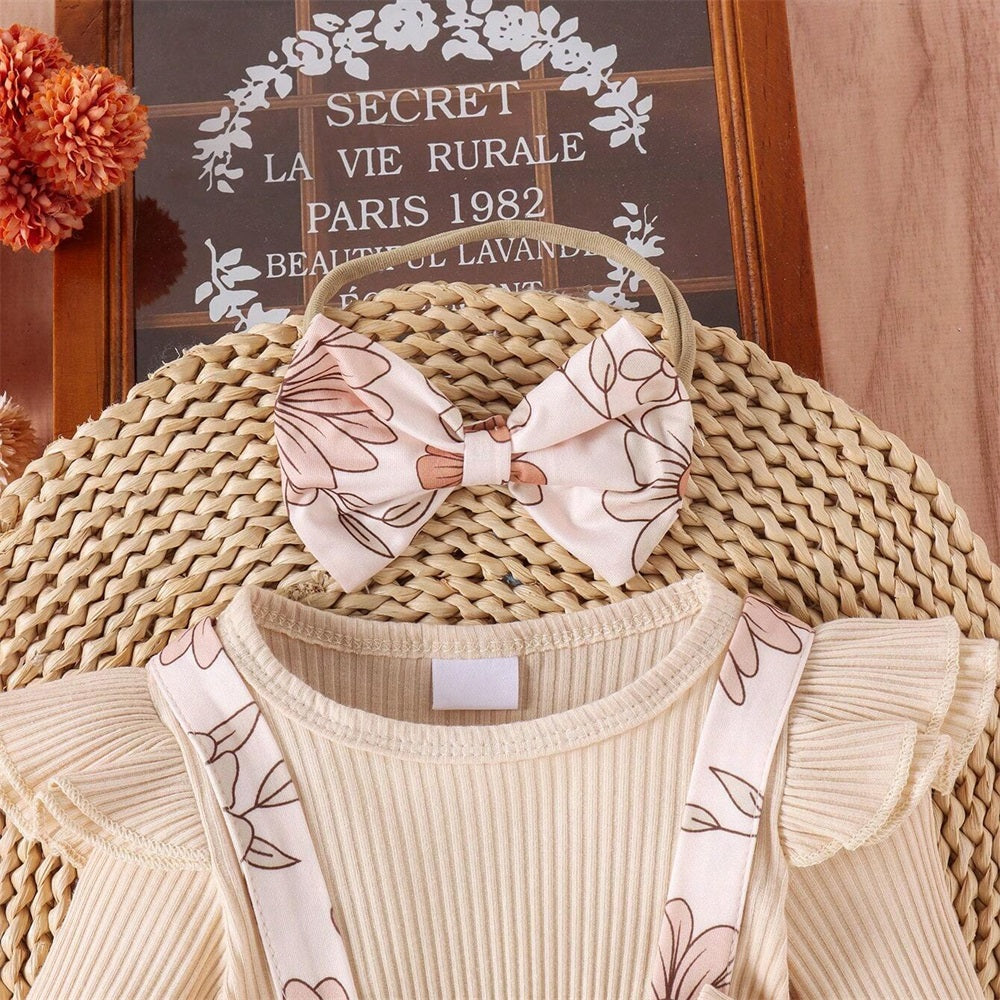 2PCS Pretty Floral Print Long Sleeve Baby Romper