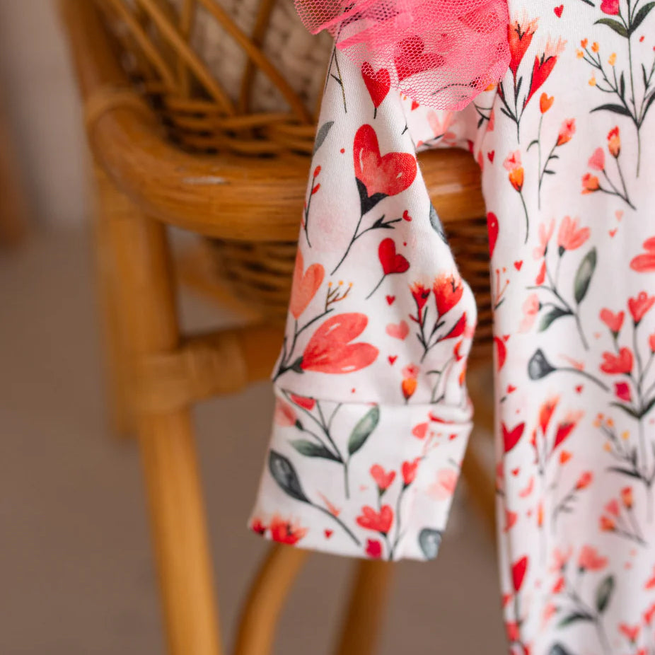 2PCS Vibrant Floral Print Tulle Zipper Long Sleeve Baby Jumpsuit