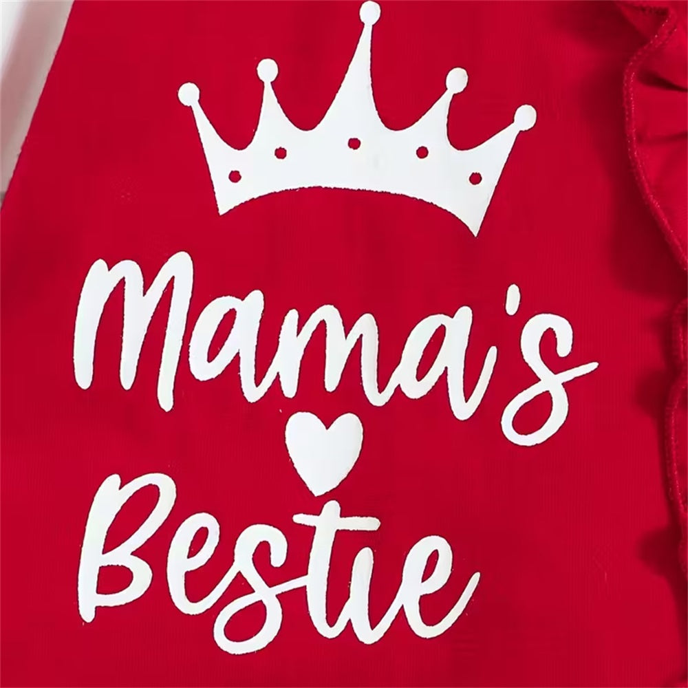 3PCS Mama's Bestir Letter Floral Print Long Sleeve Baby Jumpsuit