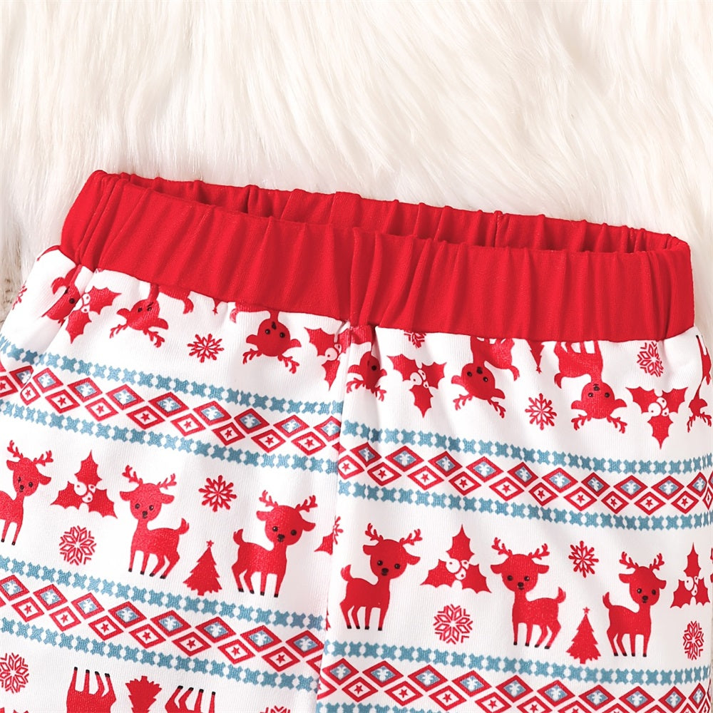 3PCS My 1st Christmas Letter Wapiti Print Long Sleeve Baby Set