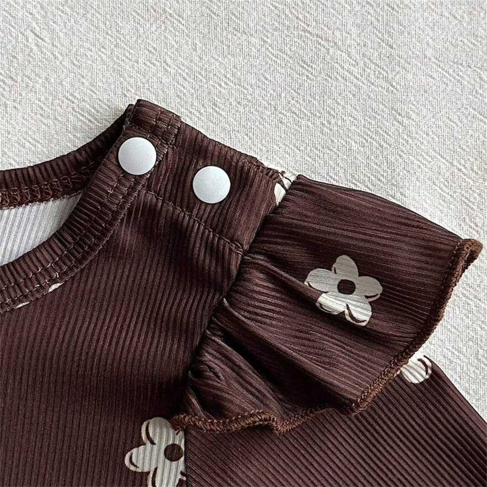 2PCS Endearing Floral Print Long Sleeve Baby Girl Jumpsuit