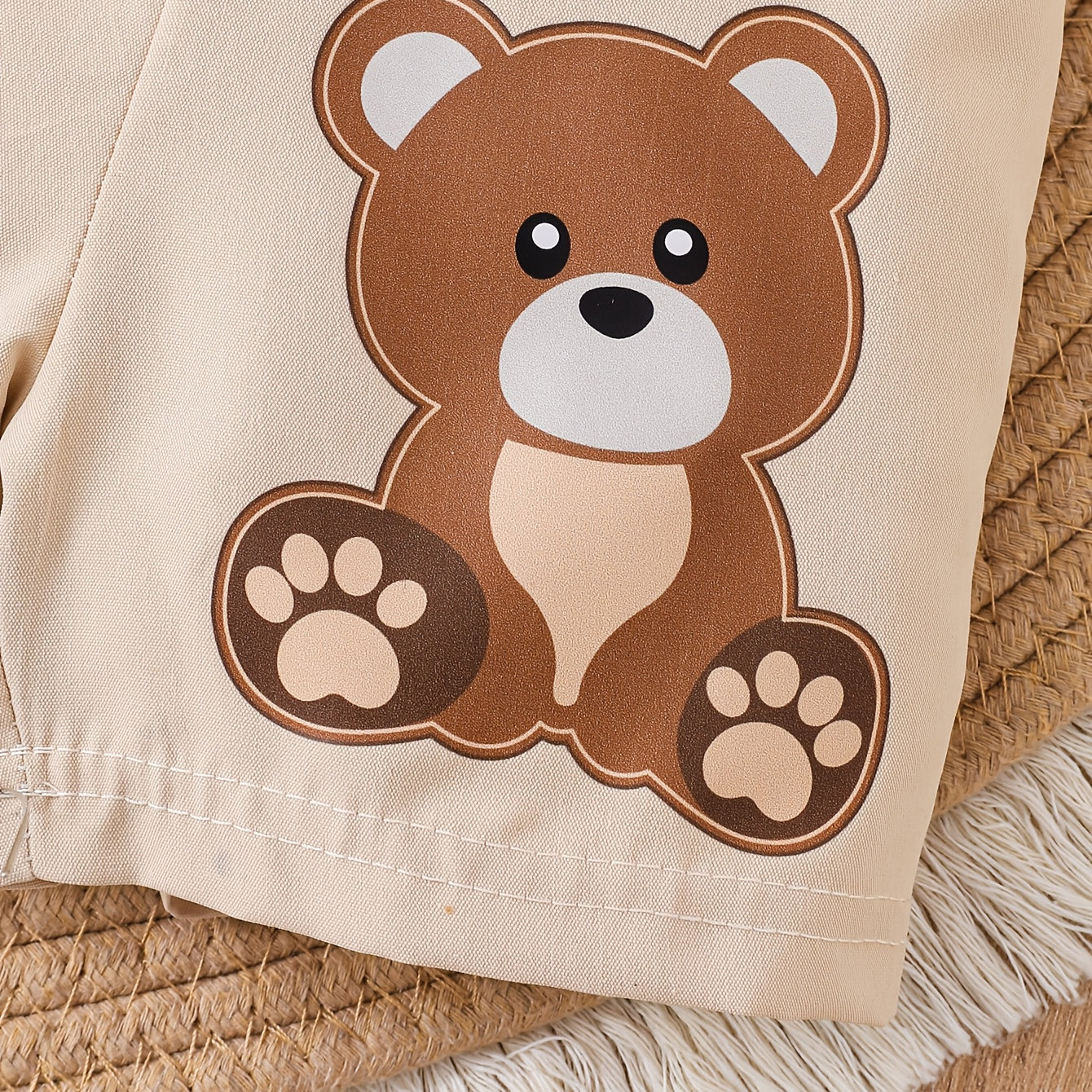 2PCS Lovely Bear Print Short Sleeve Baby Overalls Set