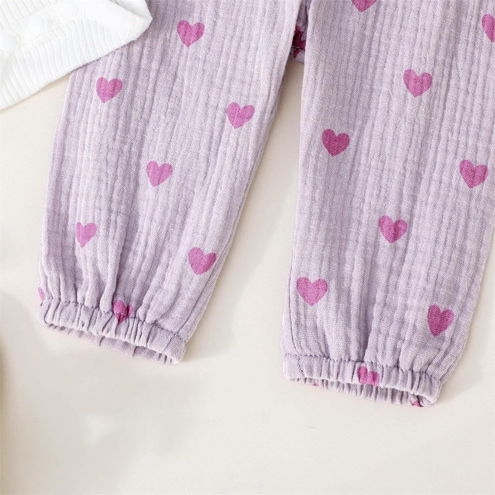 3PCS Cute Heart Print Long Sleeve Baby Set