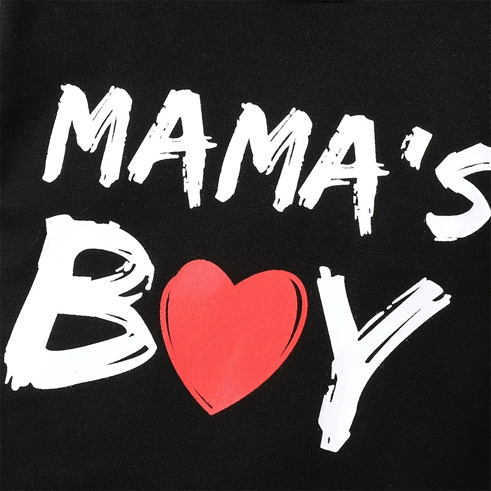 Mama's Boy Letter Print Long Sleeve Baby Hooded Jumpsuit