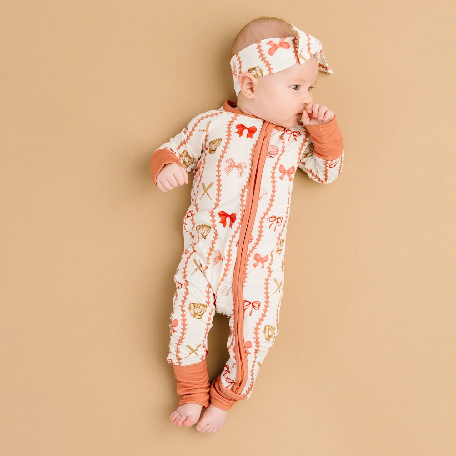 2PCS Refined Bow Print Long Sleeve Zipper Baby Jumpsuit