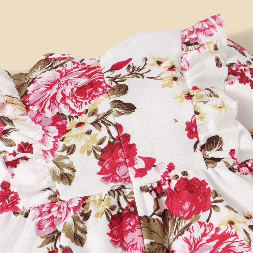 Delightful Floral Print Long Sleeve Baby Jumpsuit