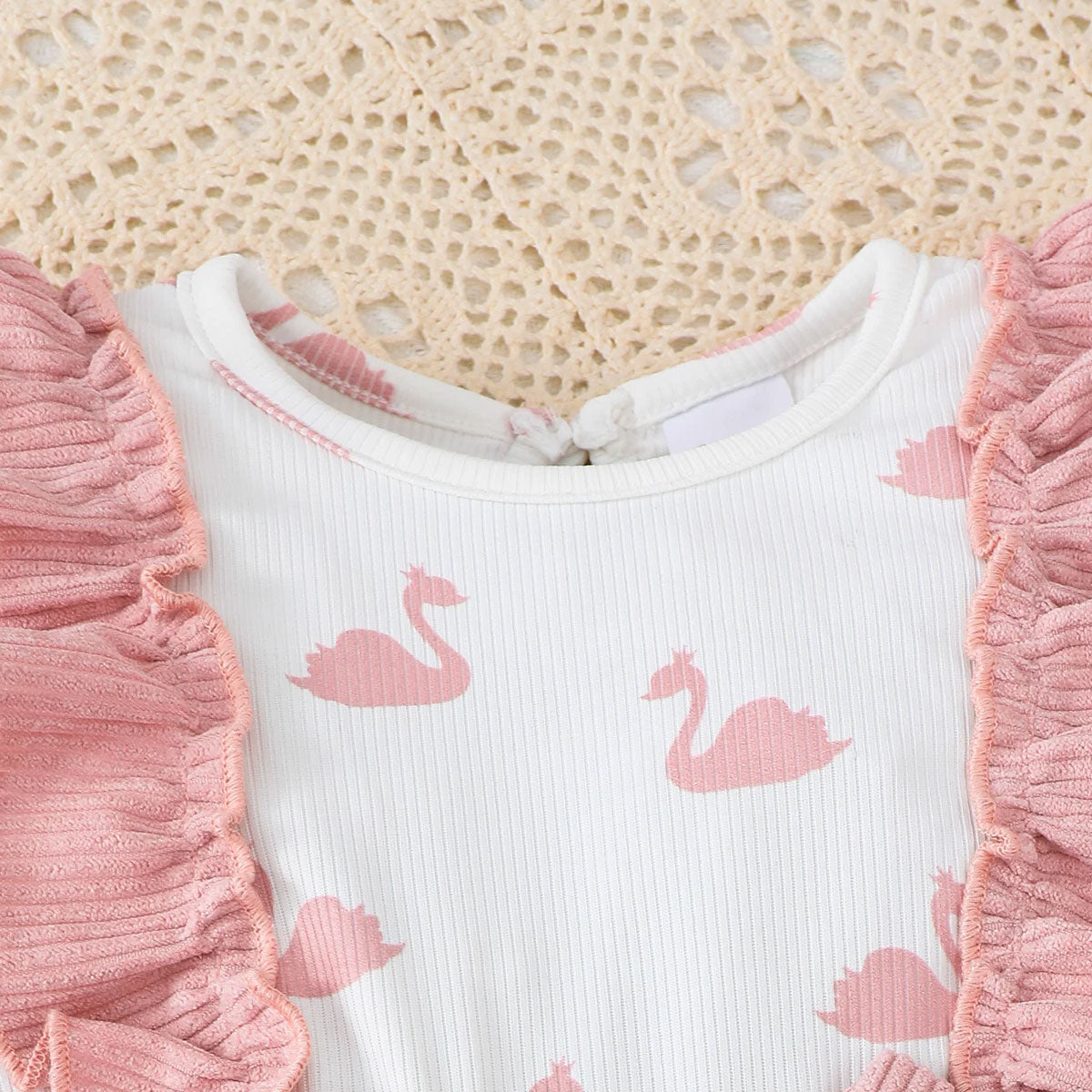 2PCS Cute Swan Printed Long Sleeve Baby Jumpsuit