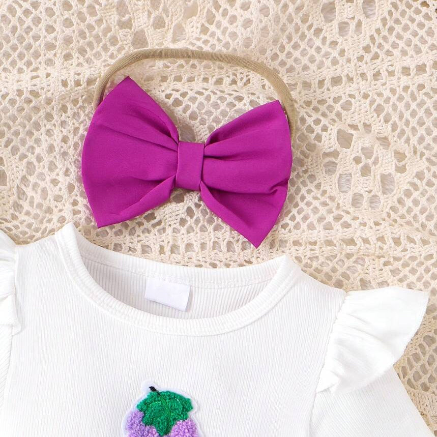 4PCS Cute Grape Appliqué Short Sleeve Baby Girl Set