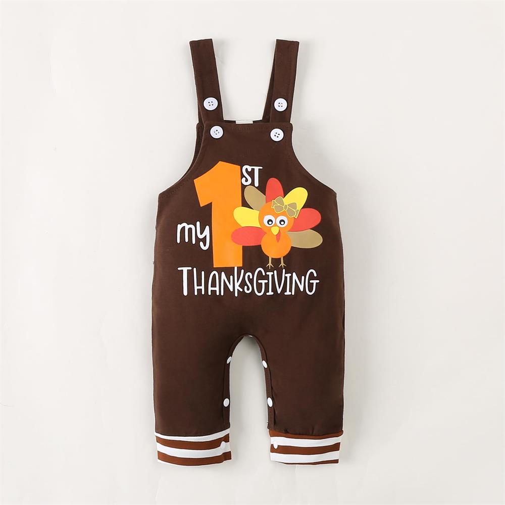 3PCS My 1st Thanksgiving Print Striped Long Sleeve Baby Set
