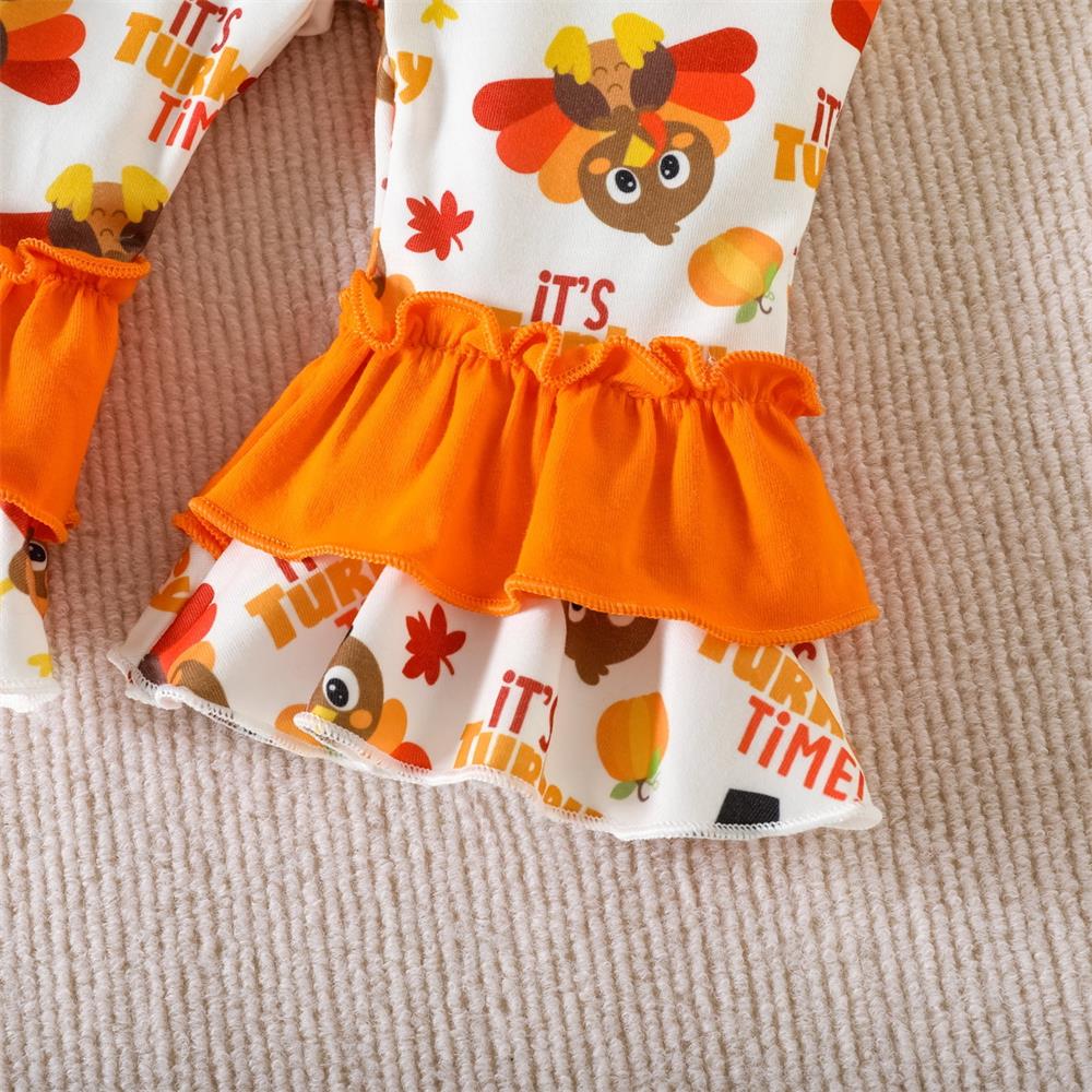 3PCS 1st Thanksgiving Letter Turkey Print Long Sleeve Baby Set