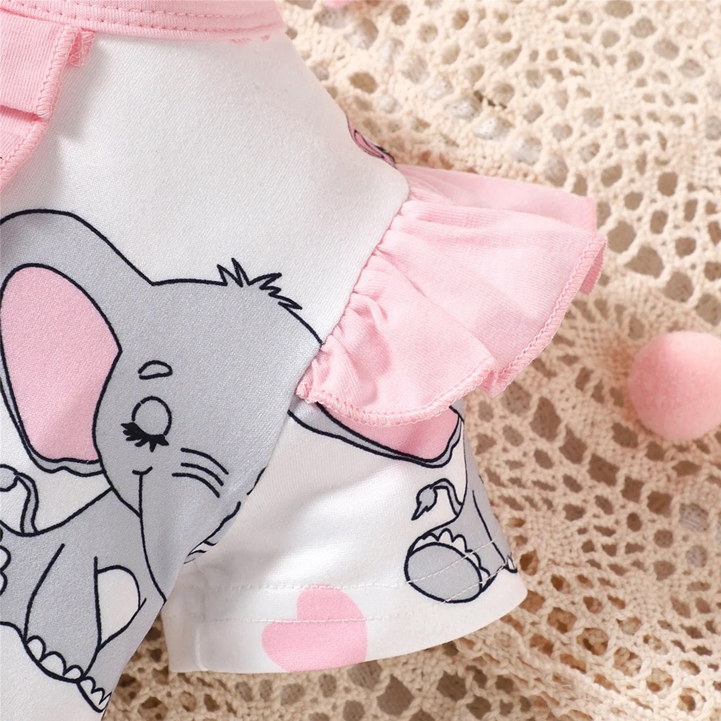 2PCS Lovely Elephant & Butterfly Print Short Sleeve Baby Jumpsuit