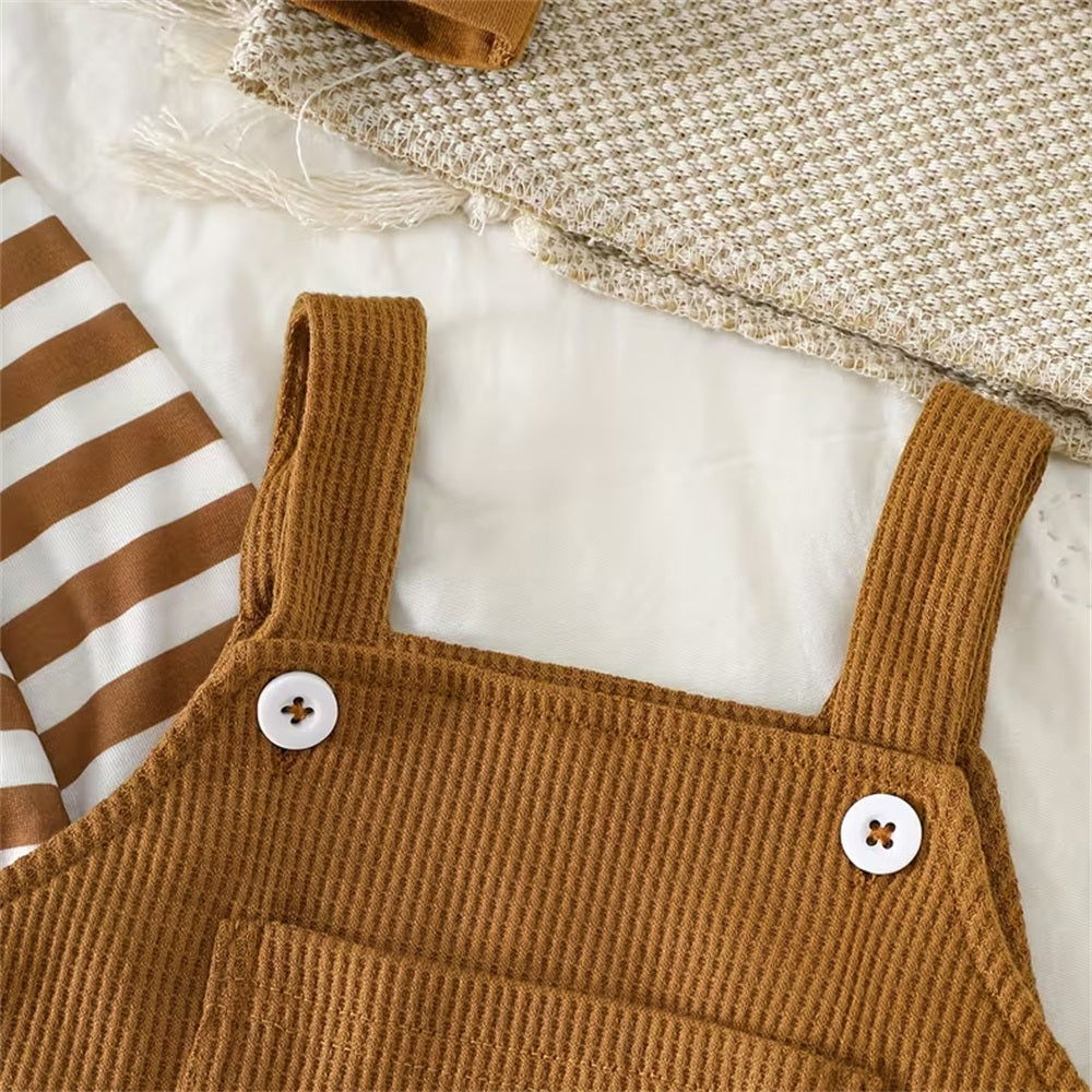 2PCS Cute Puppy Print Striped Long Sleeve Baby Set