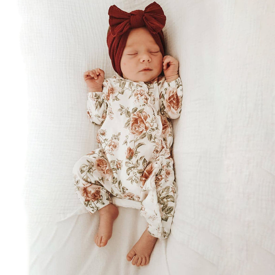 Delightful Floral Print Long Sleeve Zipper Baby Jumpsuit