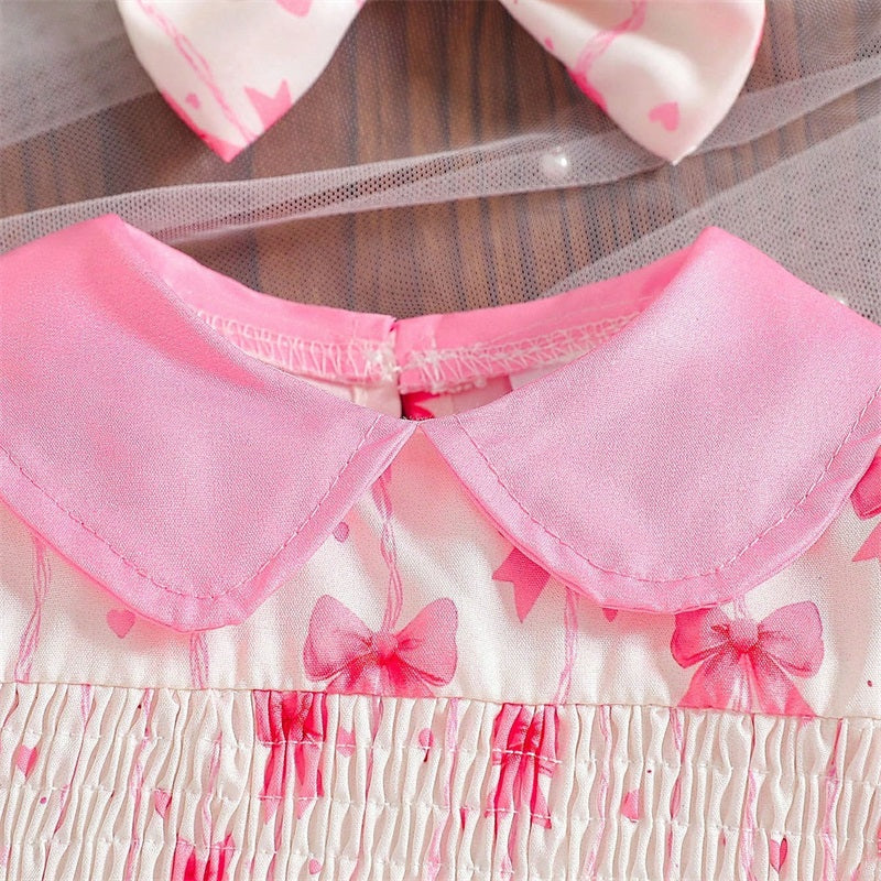 2PCS Bow Printed Polo Collar Short Sleeve Baby Romper