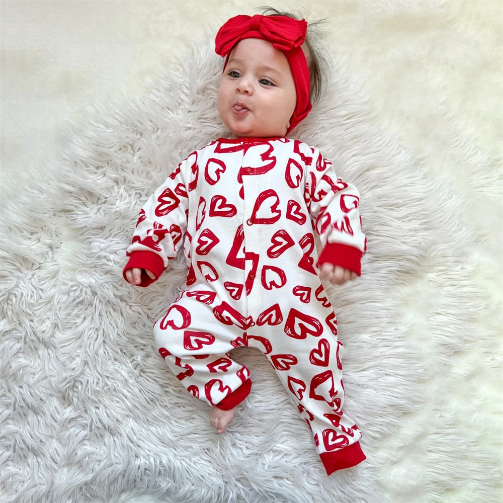 Stylish Casual Heart Print Long Sleeve Baby Jumpsuit