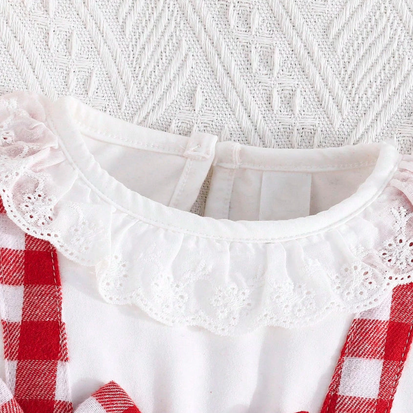 Cute Plaid Printed Ruffle Long Sleeve Baby Jumpsuit