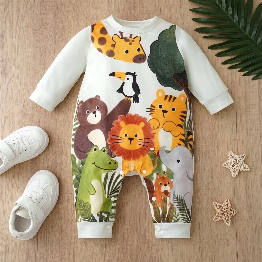 Cute Cartoon Animal Print Long Sleeve Baby Jumpsuit