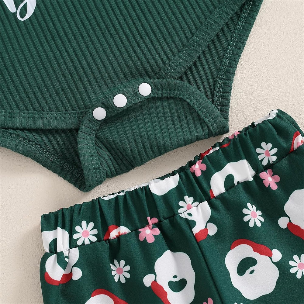 3PCS Santa Baby Letter Santa Claus Print Long Sleeve Baby Set