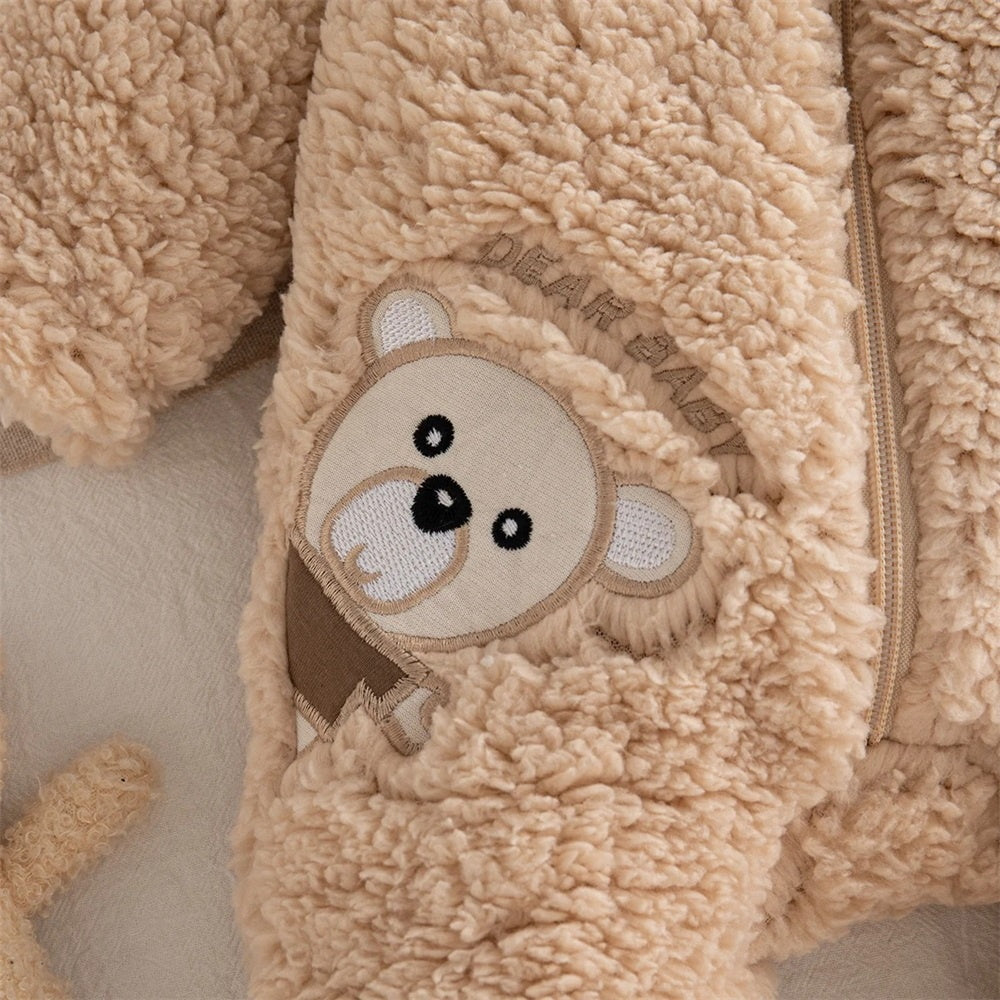 Adorable Bear Print Hooded Long Sleeve Baby Jumpsuit