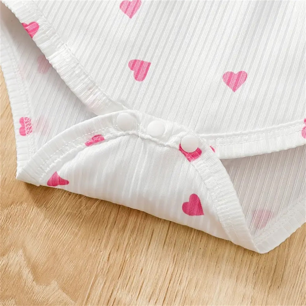 3PCS Cute Sweet Heart Print Bow Decor Long Sleeve Baby Set