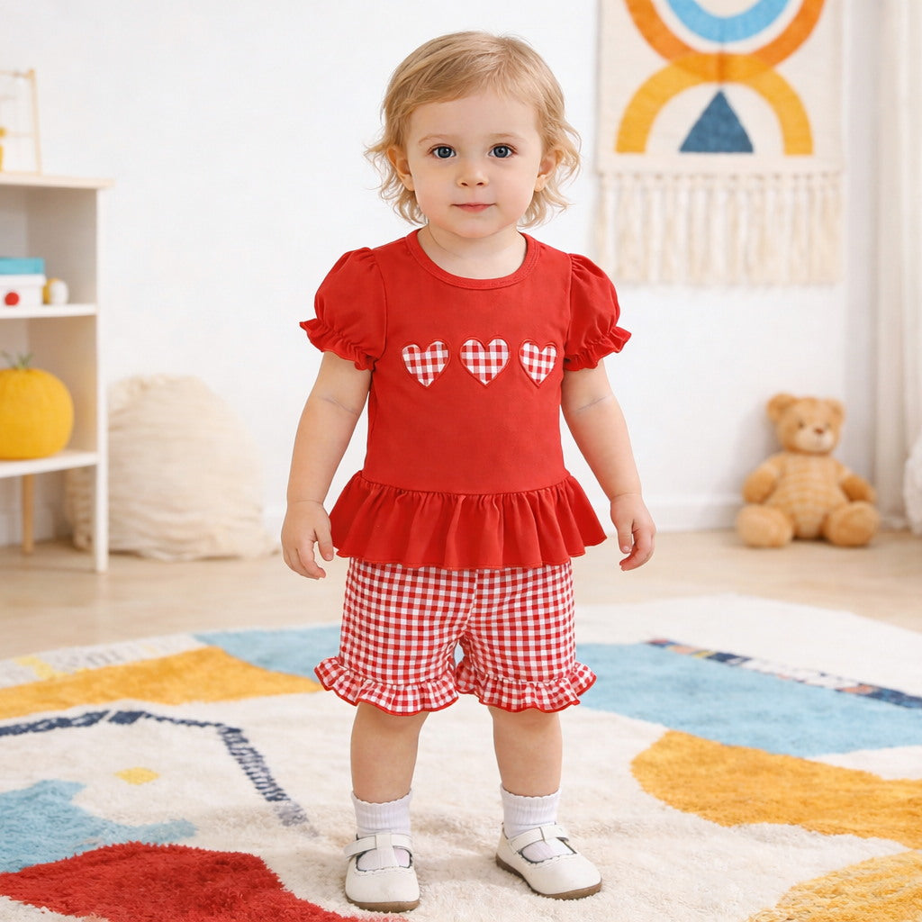 2PCS Timeless Heart Print Short Sleeve Baby Set