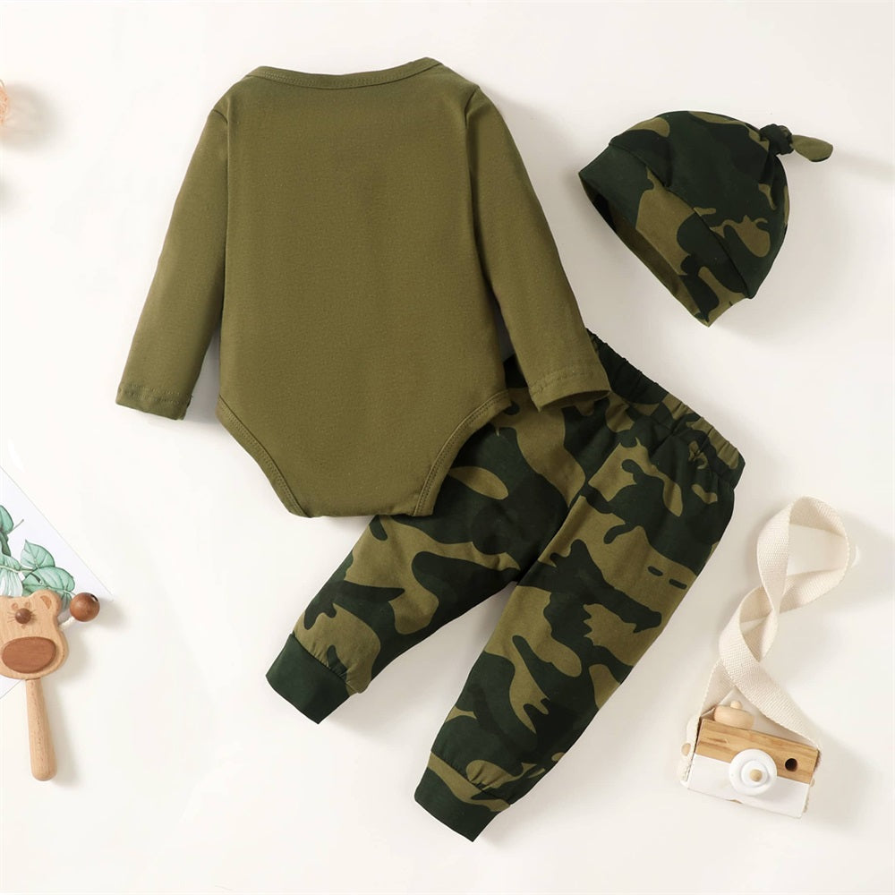 3PCS Cooler Version of Dad Letter Camouflage Print Baby Set