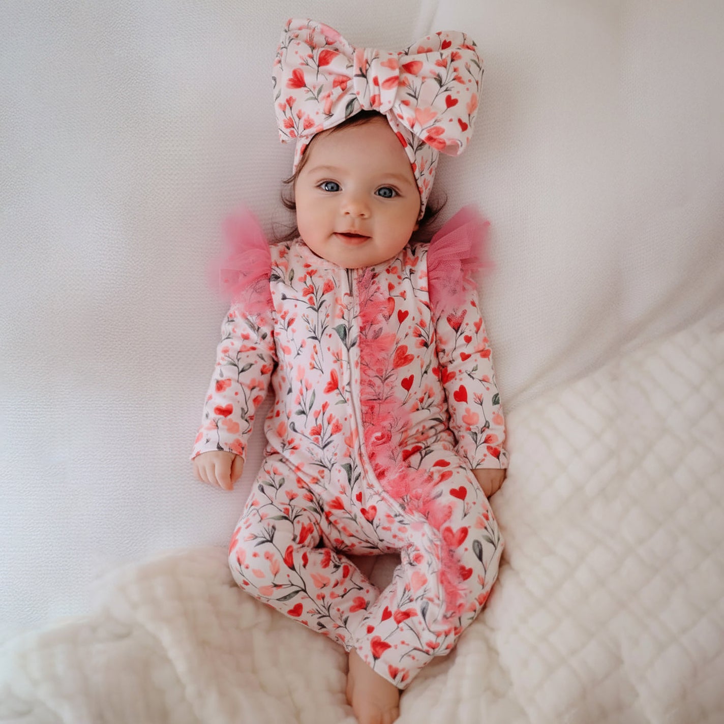 2PCS Lovely Floral Heart Print Zipper Mesh Baby Jumpsuit