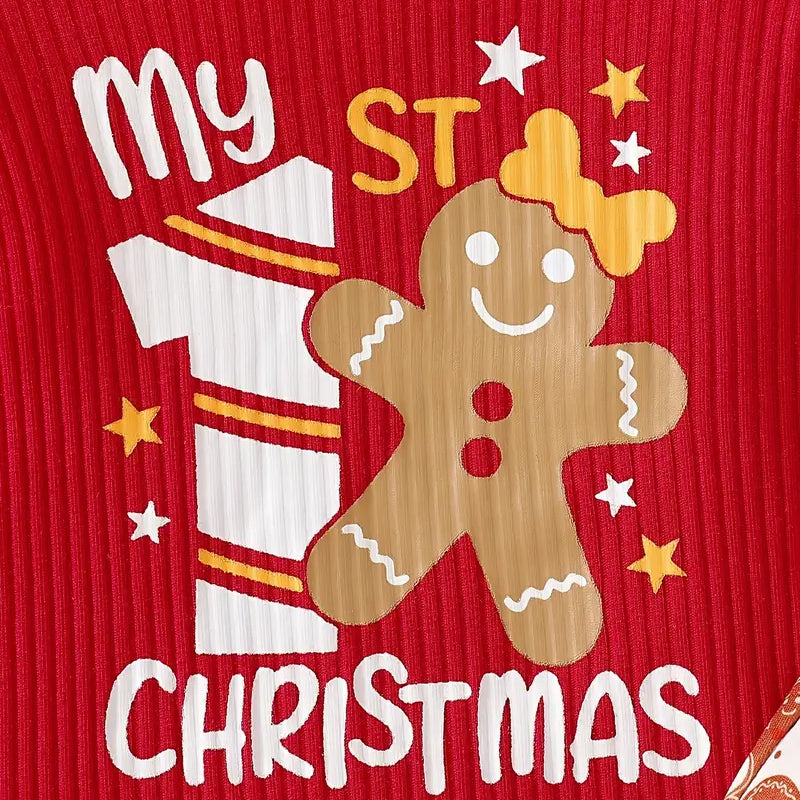 3PCS Sweet My 1st Christmas Letter Gingerbread Man Print Baby Set