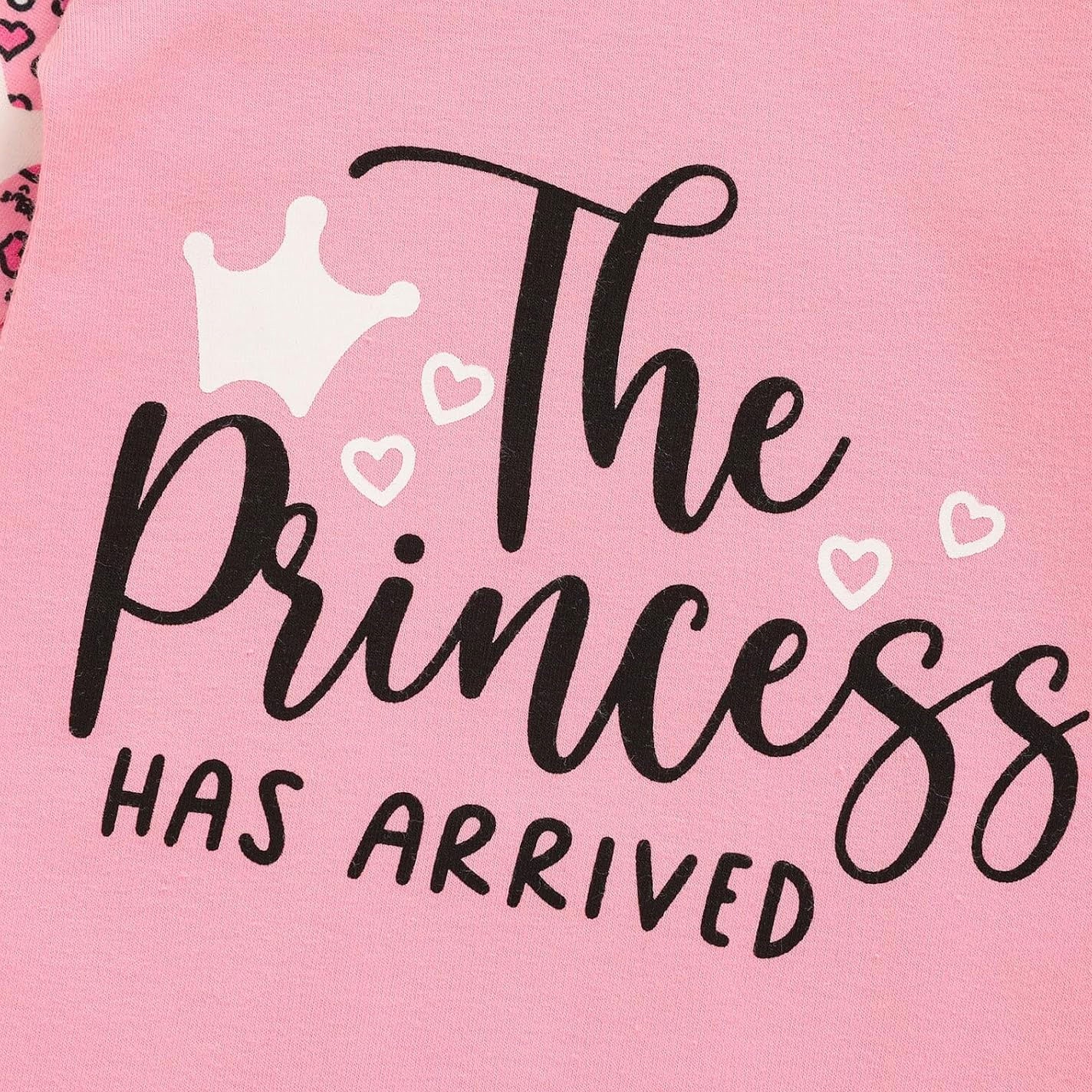 3PCS The Princess Has Arrived Letter Heart Leopard Printed Baby Jumpsuit