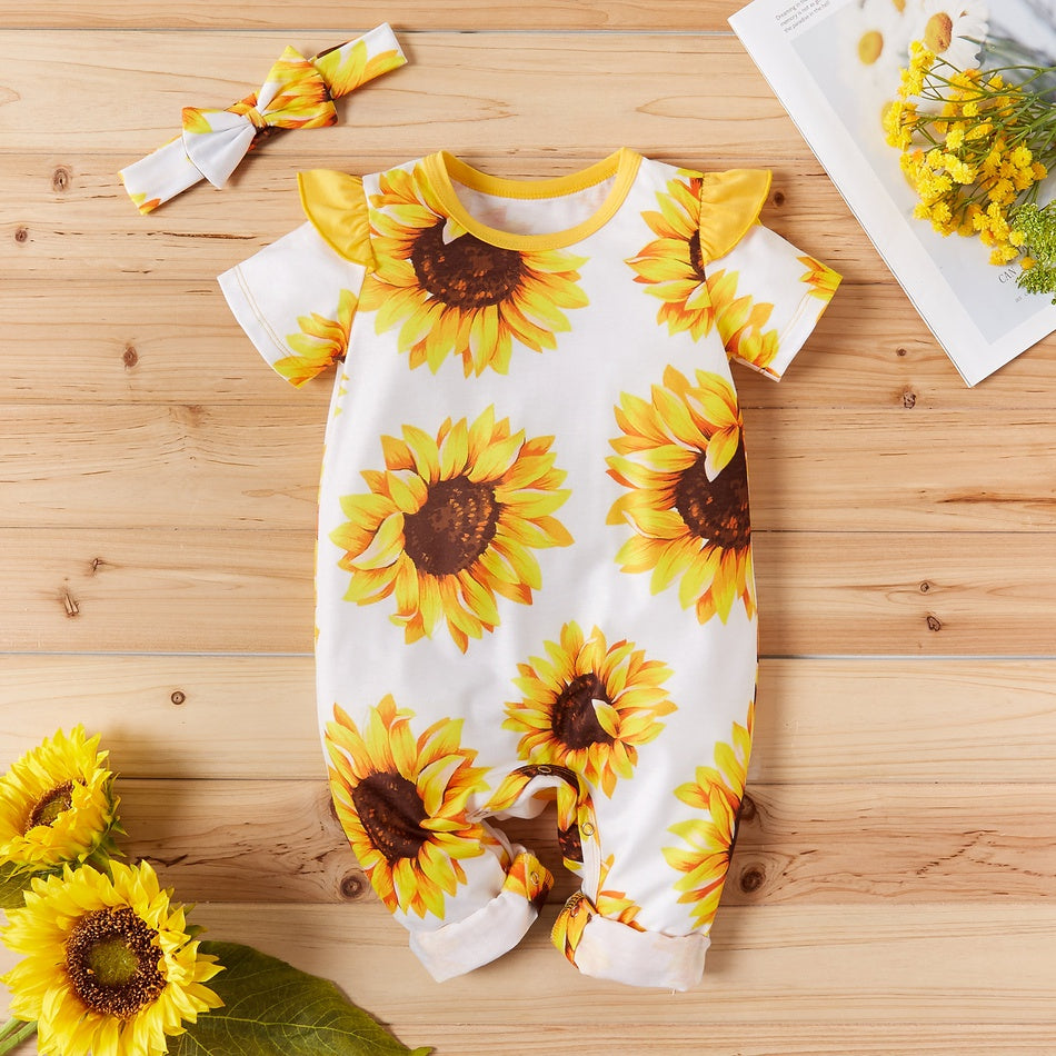 Mono de bebé con estampado de girasoles, 2 piezas