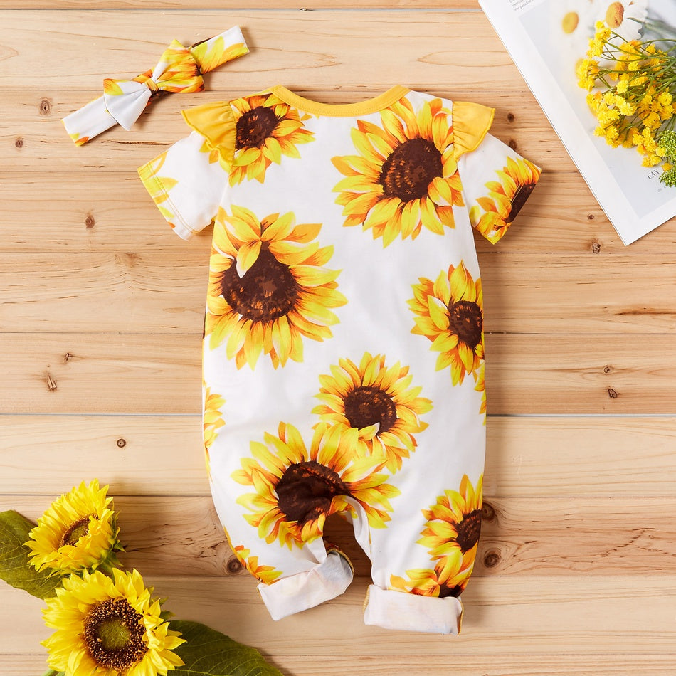Mono de bebé con estampado de girasoles, 2 piezas